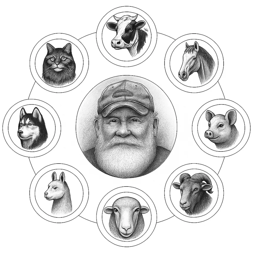 Animal hub wheel showing species around Atlantic Feed